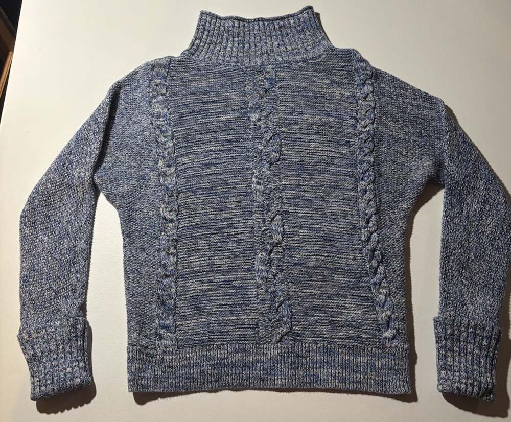 Gap Women’s XS Blue & White High Neck Cable Knit Long Sleeve Sweater